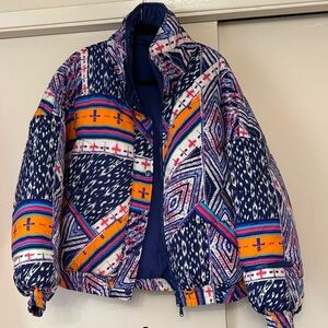Free People sold at Anthropologie  Colorful Geometric Patterned Puffer Jacket